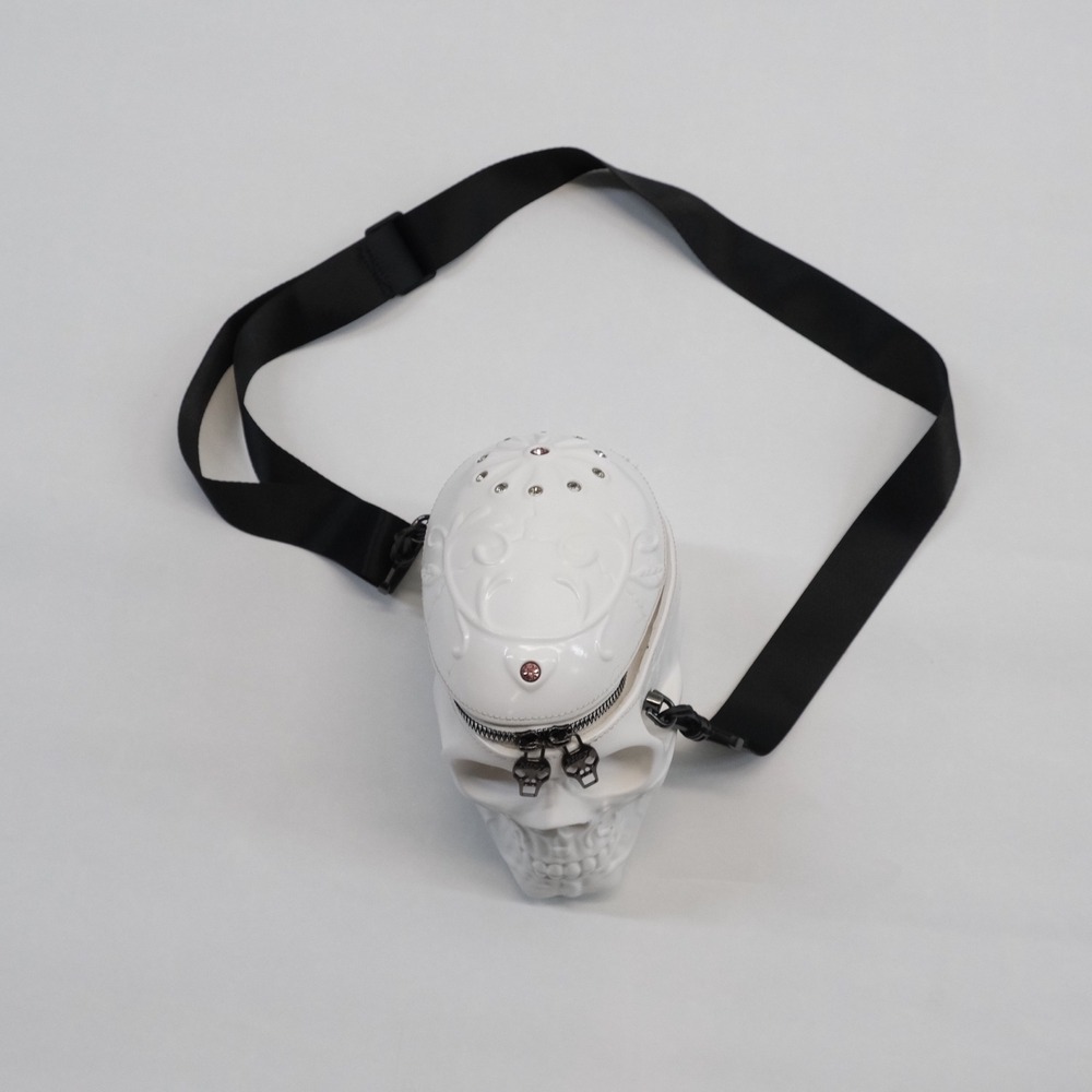Kiisy Skull Crossbody Bag White Embossed Goth Small Messenger - Picture 2 of 13